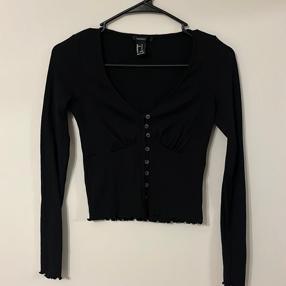 Forever 21 crop long sleeve button up top.